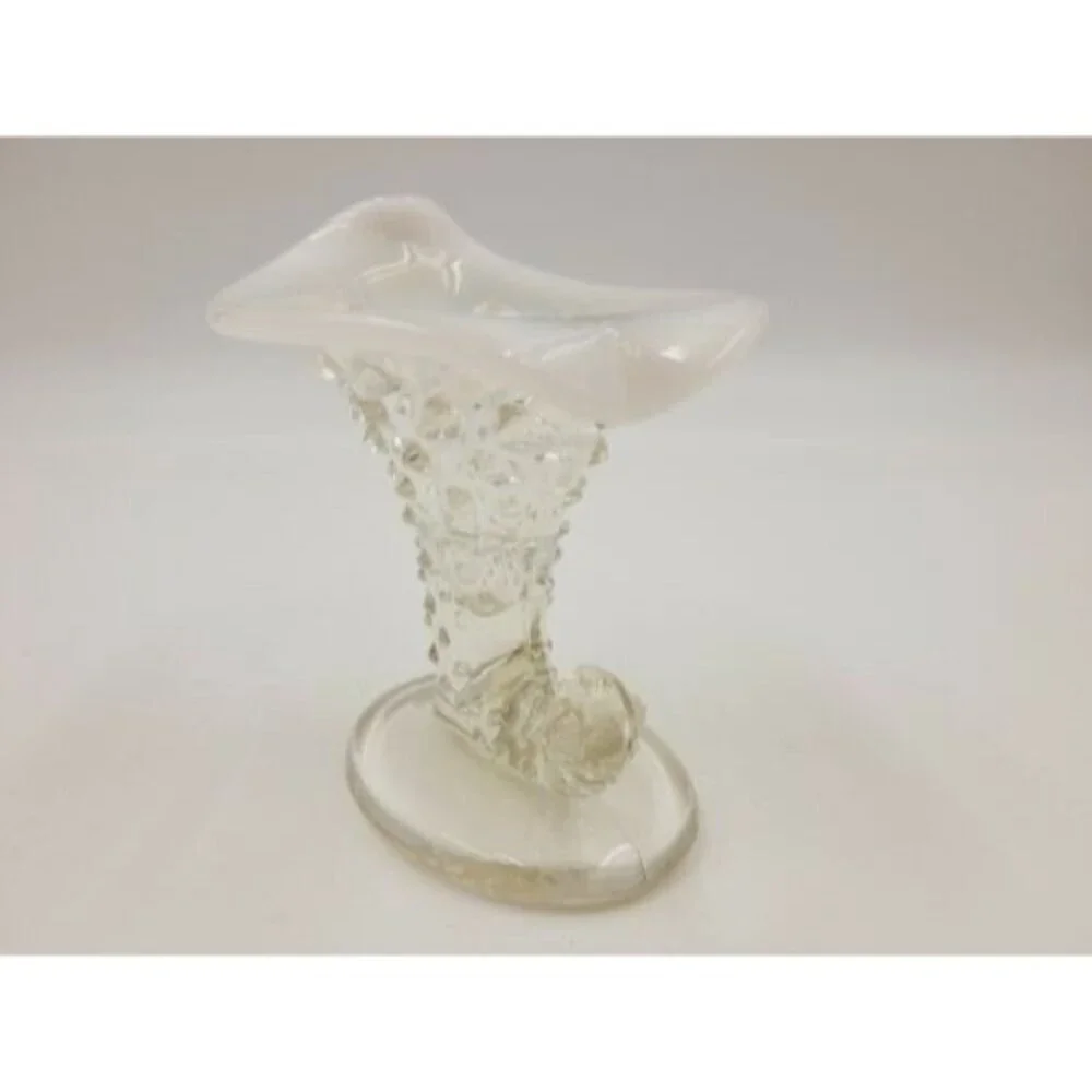 Fenton Cornucopia Hobnail Style White Opalescent Glass Small Horn Vase Art Glass